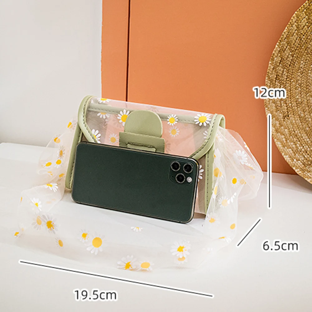 

Fashion Women Mesh Tote Shoulder Bag Daisy Lady Clear PVC Beach Small Crossbody Handbag Popular Simple Female Daily Bag