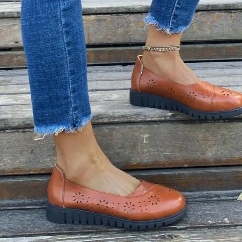 Shallow Mouth Shoes Women 2021 Spring New European and American Shallow Mouth Casual Shoes Hollow Flat Comfortable Women's Shoes