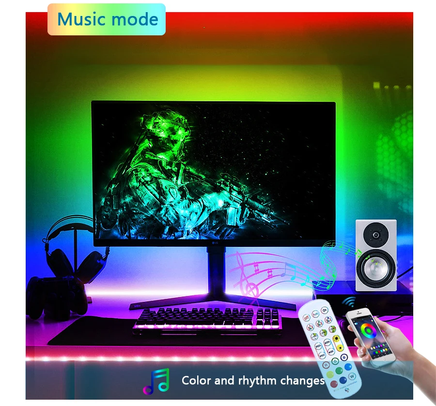 Умная музыкальная Wi Fi с Alexa $ Google Home прокладки СИД светильник гибкая лента ФИТА RGB 5