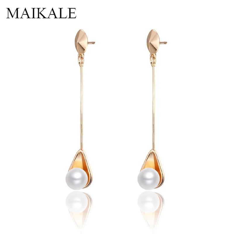 Женские длинные серьги капли MAIKALE висячие с жемчугом и золотым/серебряным