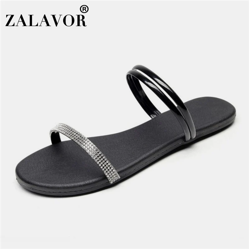 ZALAVOR/размер 32 43 женские шлепанцы с открытым носком сандалии на Плоском Каблуке