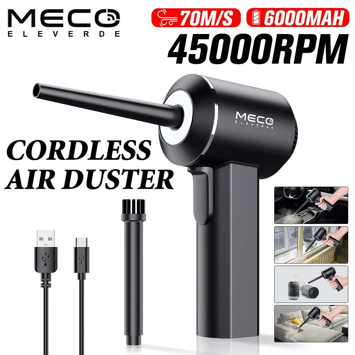 MECO Air Duster Wireless Vacuum Cleaner Compressed Dust Blower USB Handheld PC Laptop Car Keyboard Electronics 6000mAh 45000RPM