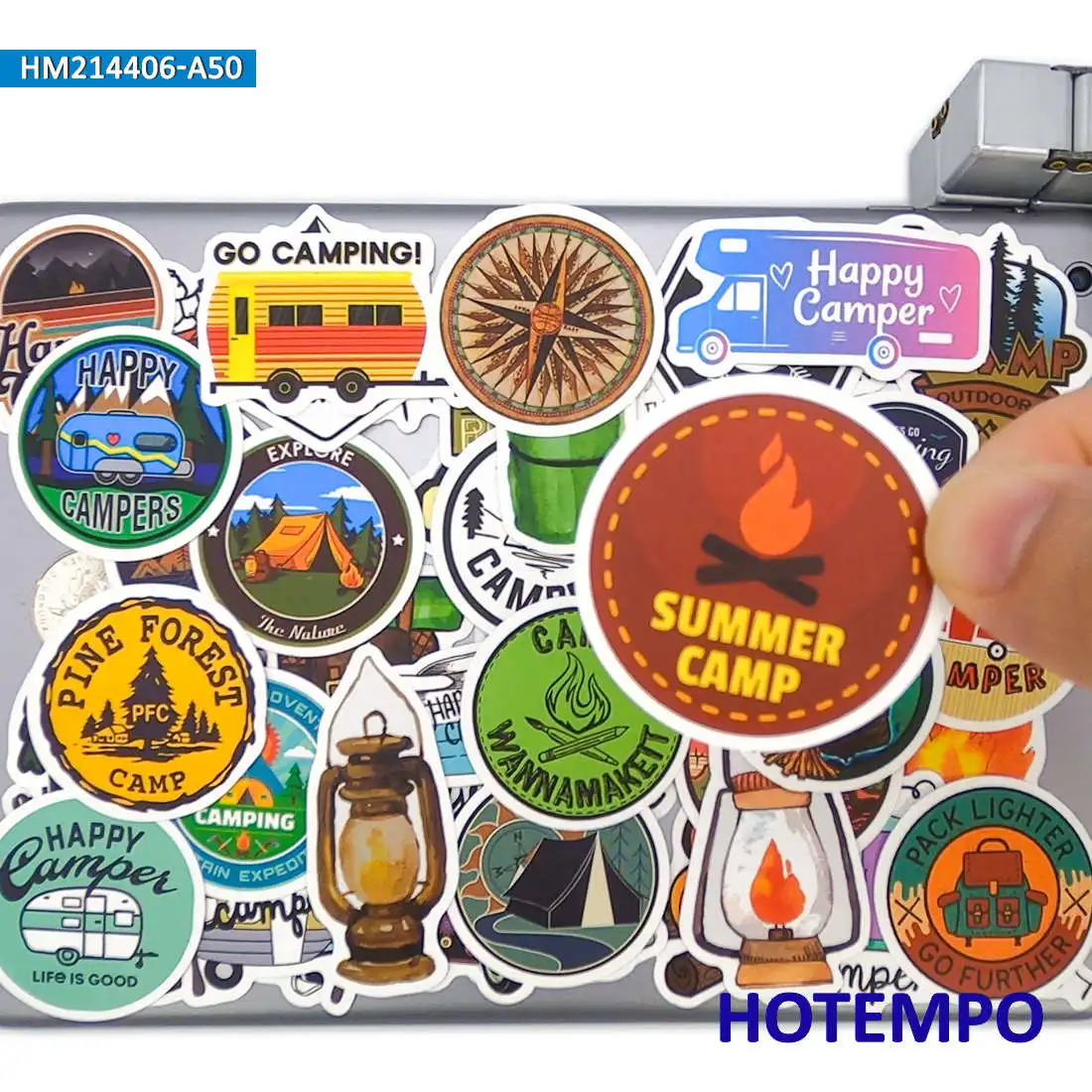 50 Uds Camper Go Camping Explore Wild Hike Outdoor Travel Phone Laptop Car Stickers para niños Juguetes Equipaje Bike Skateboard Sticker