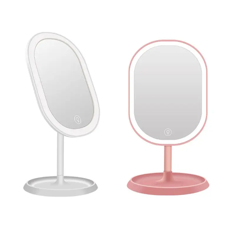 

Настольное зеркало для макияжа со светодиодной подсветсветодиодный, USB-зарядка, вращение на 180 градусов, Портативный сенсорный экран с пере...