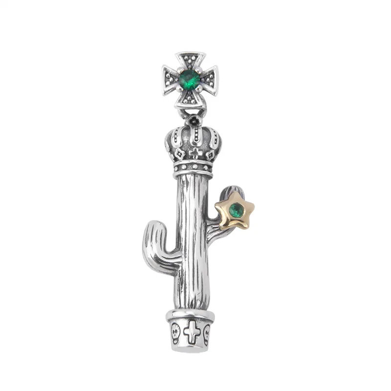 

100% s925 sterling silver new trendy brand cactus potted pendant men and women personality Thai silver cross star pendant