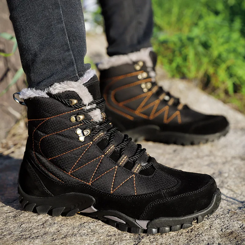 Мужские зимние ботинки на шнуровке Черные ботильоны из коровьей замши высокой