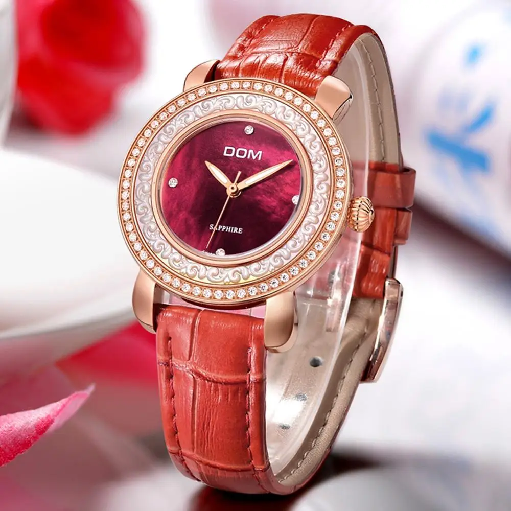 Brand High quality QuartzDOM Women Watches Genuine Leather Wristwatches Fashion Women Watch Ladies Sapphire Crystal Watch G-86L