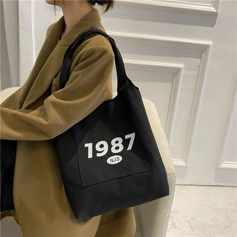 Summer Trend Printing Shopper Bag Simple Canvas Shopping Bags Large Capacity Shoulder Bags For Women 2022