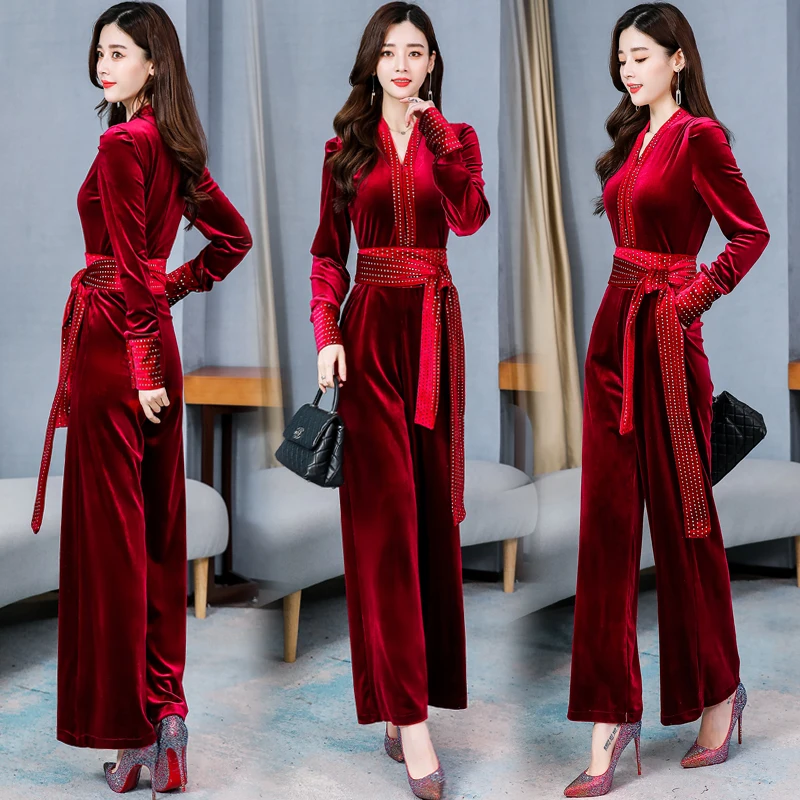 

Gold Velvet Rompers Womens Jumpsuit Overall Black Long Sleeve Jumpsuits Office Lady Sone Piece Pants Salopette Combinaison Femme