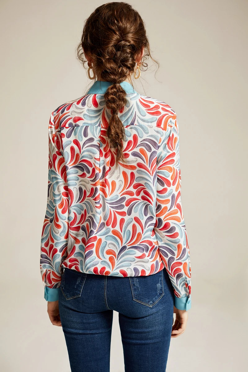 100% натуральный шелк женские Подиумные рубашки отложной воротник длинные рукава