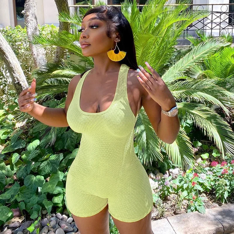 

Демисезонные облегающие однотонные комбинезоны без рукавов, спортивные комбинезоны с высокой талией и открытой спиной, женские пикантные ...