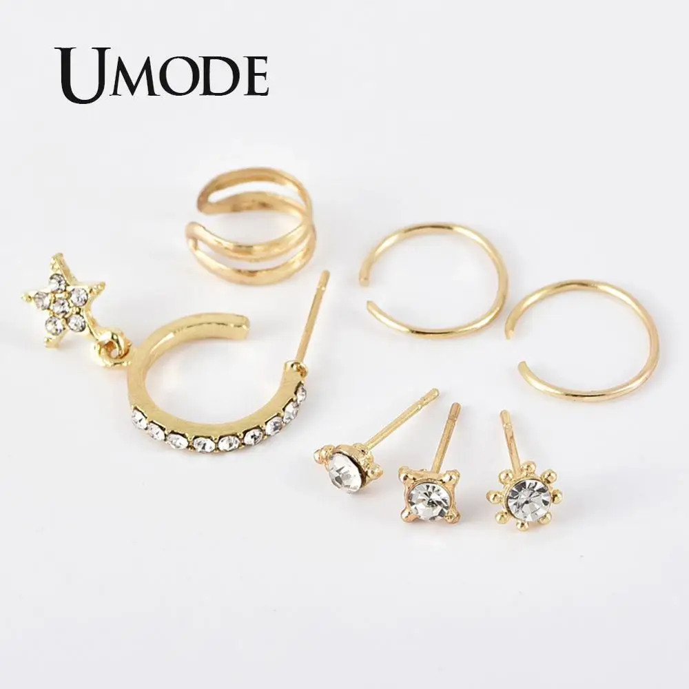 UMODE 6 шт. маленькие серьги набор для женщин звезда серьги цветок серьги-гвоздики стразы серьги Boho Vsco девушки трендовые ювелирные изделия PE1495