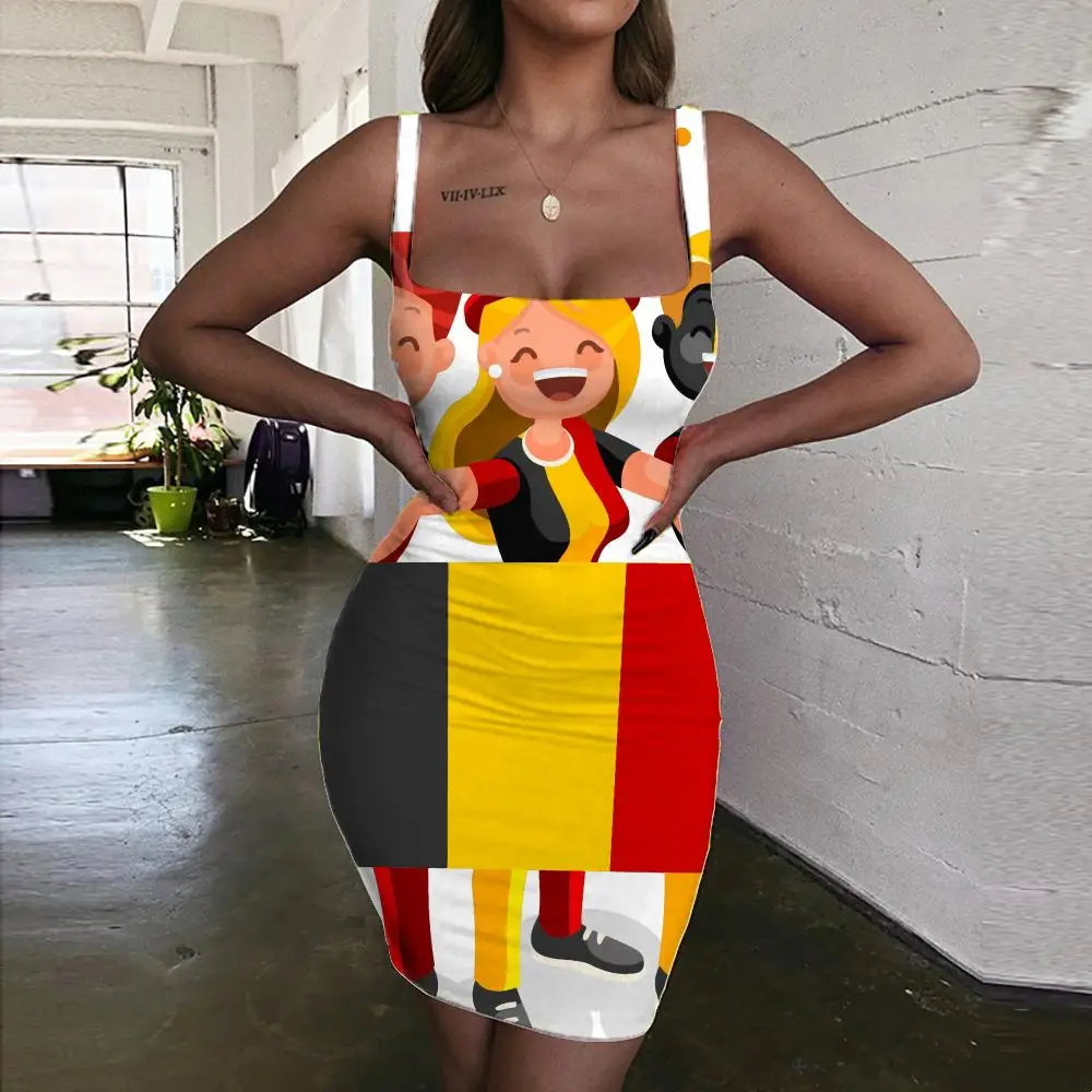 

Giyu Brand Cartoon Dress Women German Flag Halter Sleeveless Germany Bodycon Dress Graffiti Sundress Magic 3d Print