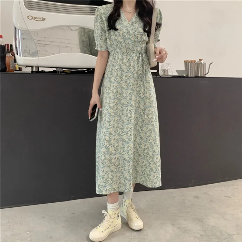 

Женское платье с V-образным вырезом, приталенное Элегантное Длинное платье во французском стиле с цветочным принтом, лето 2021