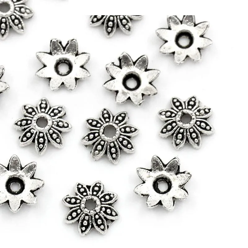 Шапочки для бусин в форме цветка серебристого цвета (подходят 10-12 мм) 8х8 мм
