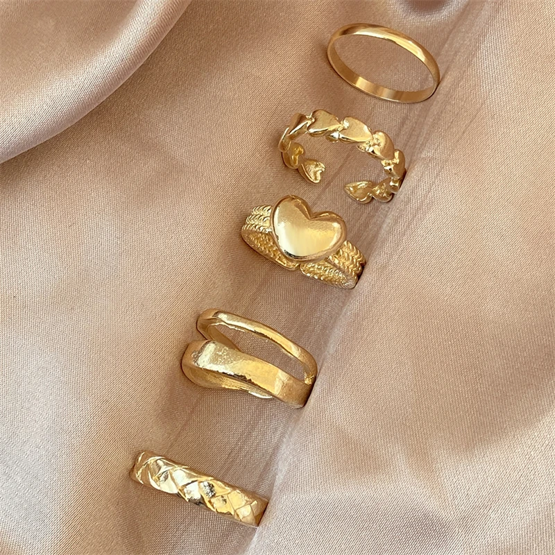 

Bohemian Gold Heart-Shaped Rings Set For Women Girls Zinc Alloy Finger Tail Rings 2022 NEW Classic Jewelry Gifts Ring Female