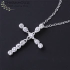 Ожерелья из чистого серебра 925 пробы для женщин, колье, женская подвеска в виде креста с кристаллами и цепочка, модные ювелирные аксессуары, бижутерия