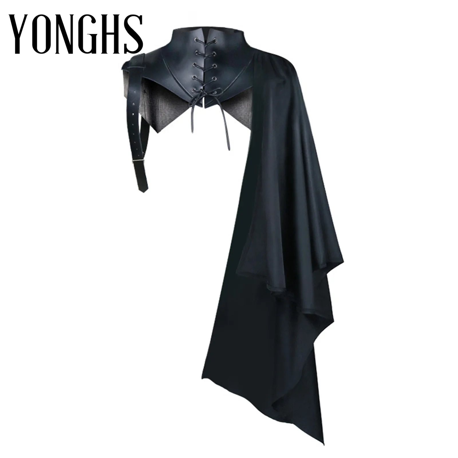 

Mens Womens Faux Leather Cloak Retro Lace-up Front Shoulder Armor Cape Cloak Halloween Vampire Role Play Cosplay Costume