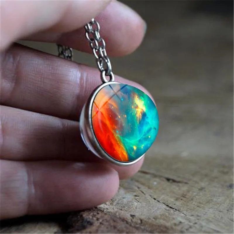 Новое двустороннее ожерелье с кулоном в виде туманности и галактики ювелирное
