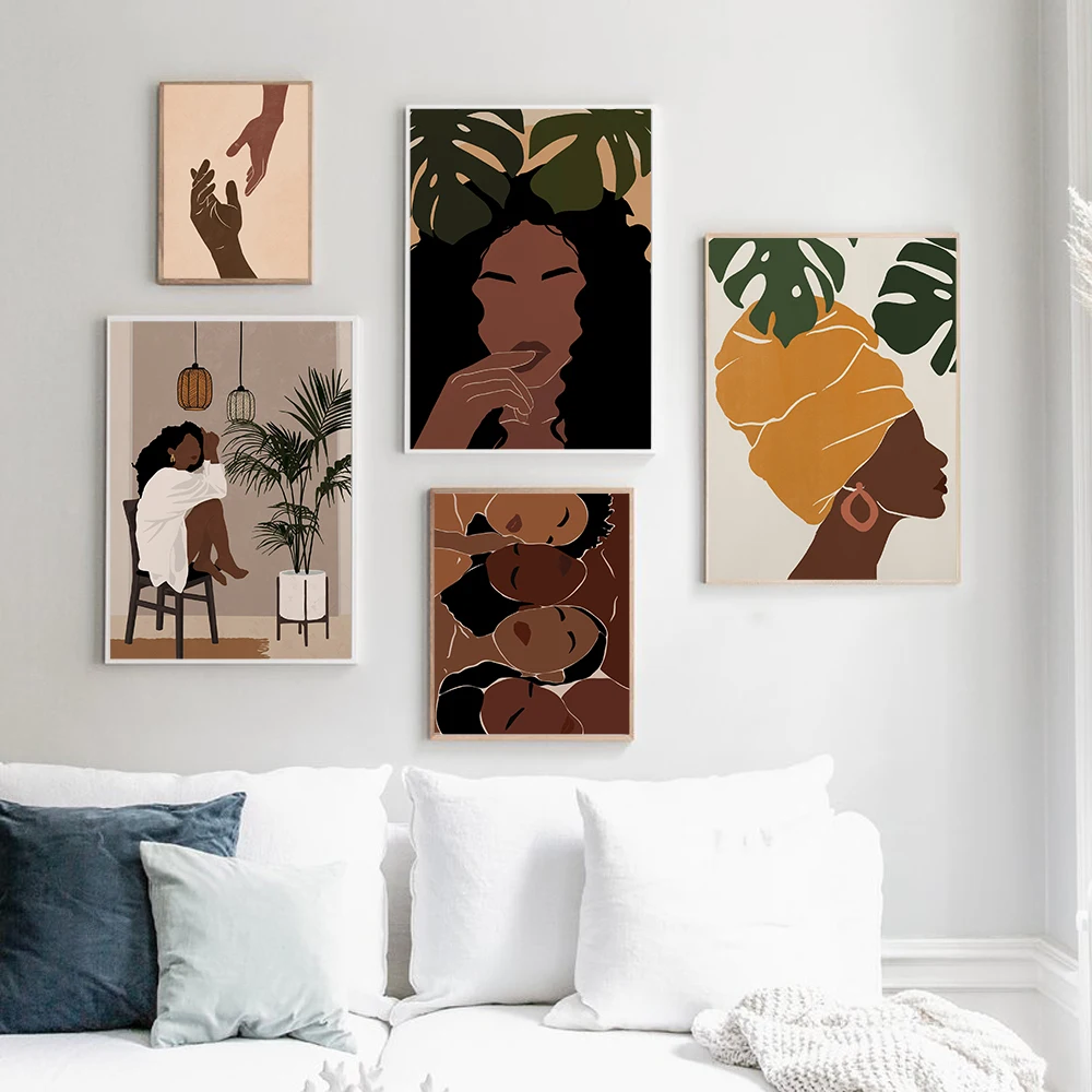 

Boho Africa Queen Black Woman Hand Nordic Poster And Print Wall Art Abstract Canvas Painting Print Wall For Pictures Living Room