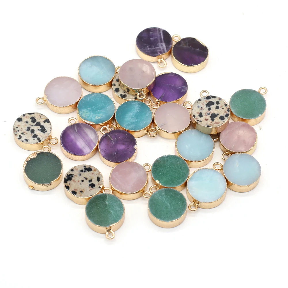 

4pcs Natural Stones Semi-precious Stone Amethyst Round Pendant Making DIY High Quality Necklace Bracelet Fashion Jewelry Gift
