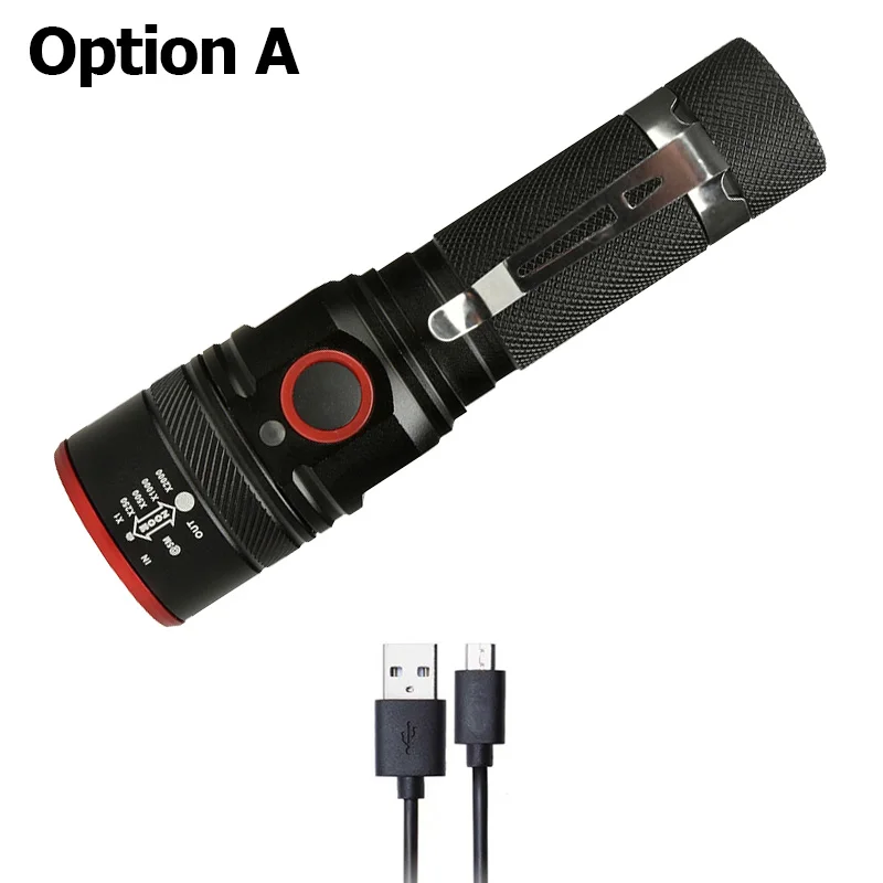 Option A Litwod Z20 1511 5200LM USB Перезаряжаемый Фонарик XML-T6 светодиодный фонарик с масштабированием 4 режима фонарь для 18650 с usb-кабелем для кемпинга - Emitting Color: Option A