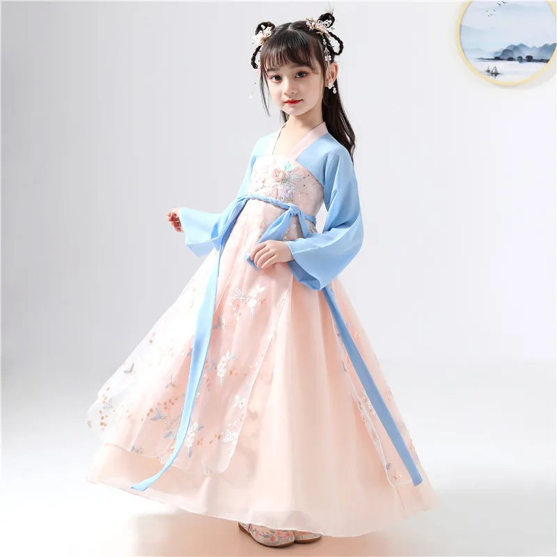 Костюм Тан ханьфу для девочек Новогодняя одежда китайский традиционный костюм