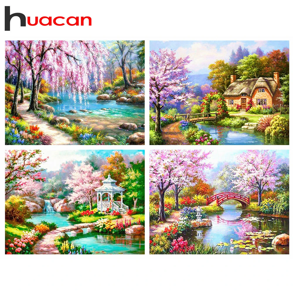 Huacan 5D алмазная вышивка распродажа пейзаж весна картина стразами мазайка картины