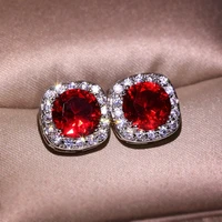 luxury female silver plate round crystal zircon stud earrings fashion color wedding christmas gift jewelry for wome wholesale