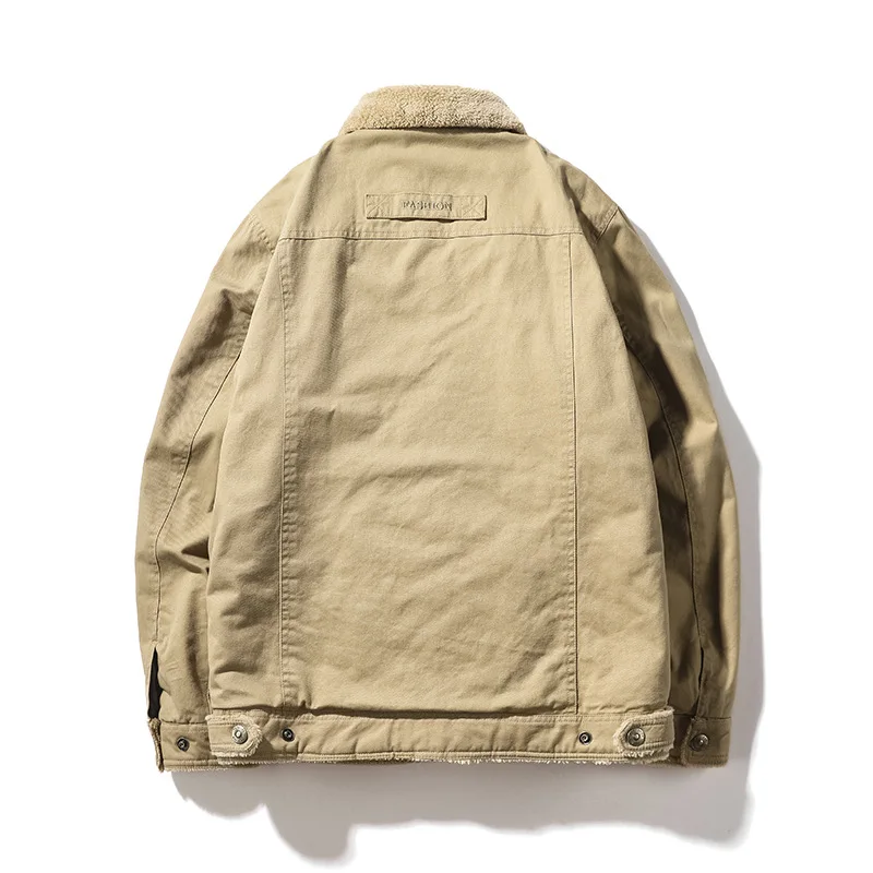 Мужская Утепленная куртка-бомбер из овечьей шерсти с меховым воротником зима 2021 |