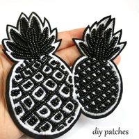 fashion black pineapple beaded patches for clothes sew on sequin patch fruits applique embroidered parches bordados para