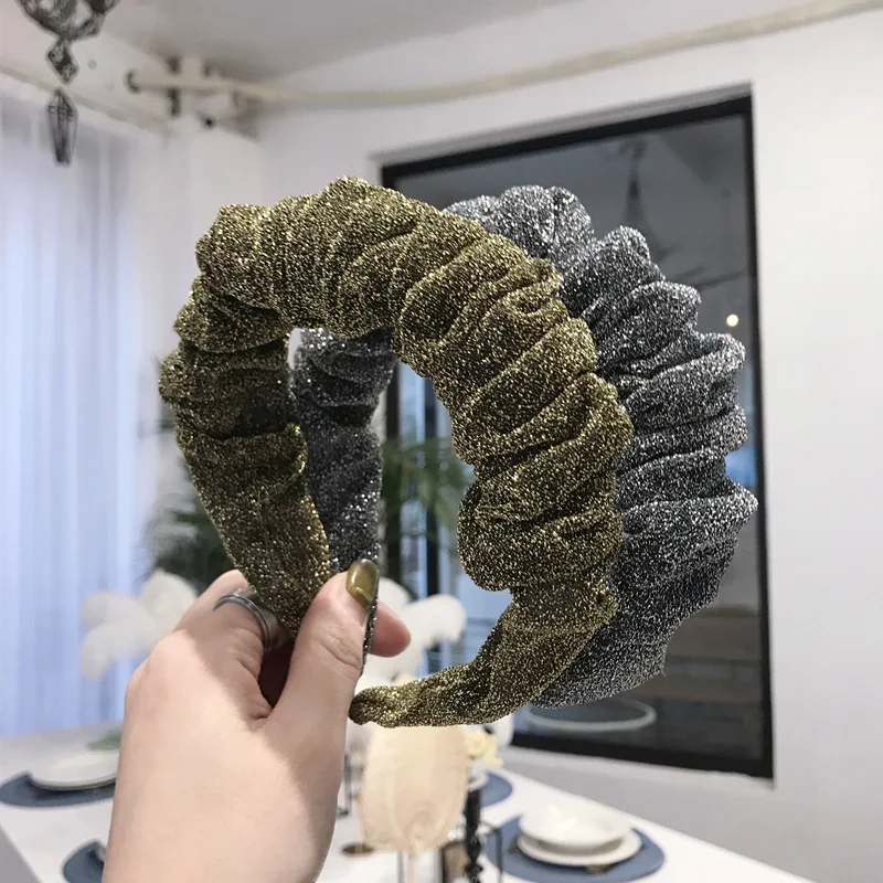 

2020 Vintage Gold Silver Fold Hair Bands For Women Girls Hair Accessories Turban Headband opaska do wlosow gumki haar headwear