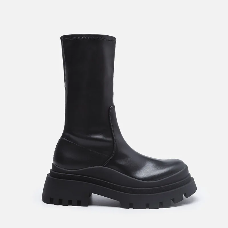 

Retro Genuine Leather Cross-Tied Women Ankle Boots Platforms Round Toe Side Zipper Shoes Woman Autumn Working Casual