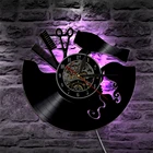 Парикмахерская Виниловая пластинка часы расческа ножницы Фен салон красоты настенные часы Винтаж Парикмахерская настенный знак стрижка настенное искусство подарок