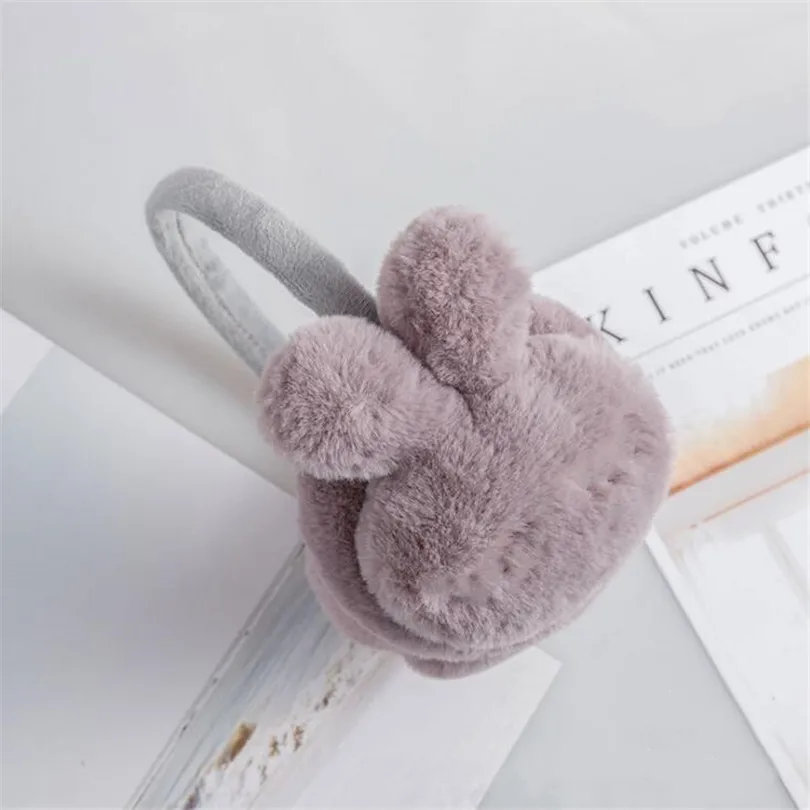 E015 Ear Gray VISNXGI, модные наушники из кроличьего меха для женщин, брендовые зимние наушники, теплые меховые наушники для девочек, однотонные цветные наушники - Цвет: E015 Ear Gray