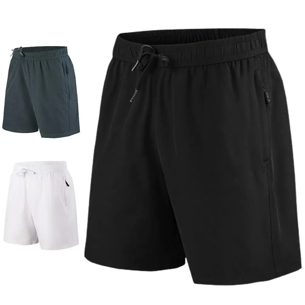 

New Stylish Men Shorts Adjustable Drawstring Comfortable Elastic Waist Men Solid Color Breathable Mid Waist Shorts for Training