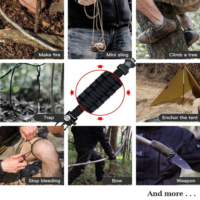 Outdoor SOS LED Light Survival Bracelet Paracord Braided Rope Men Women Camping EDC Tool Emergency Compass Whistle images - 5