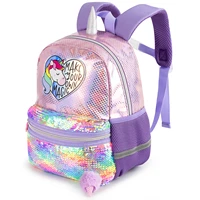 purple holographic sequins toddler backpack for kid girls glitter school bag mini unicorn bookbags outdoor water proof 11inch