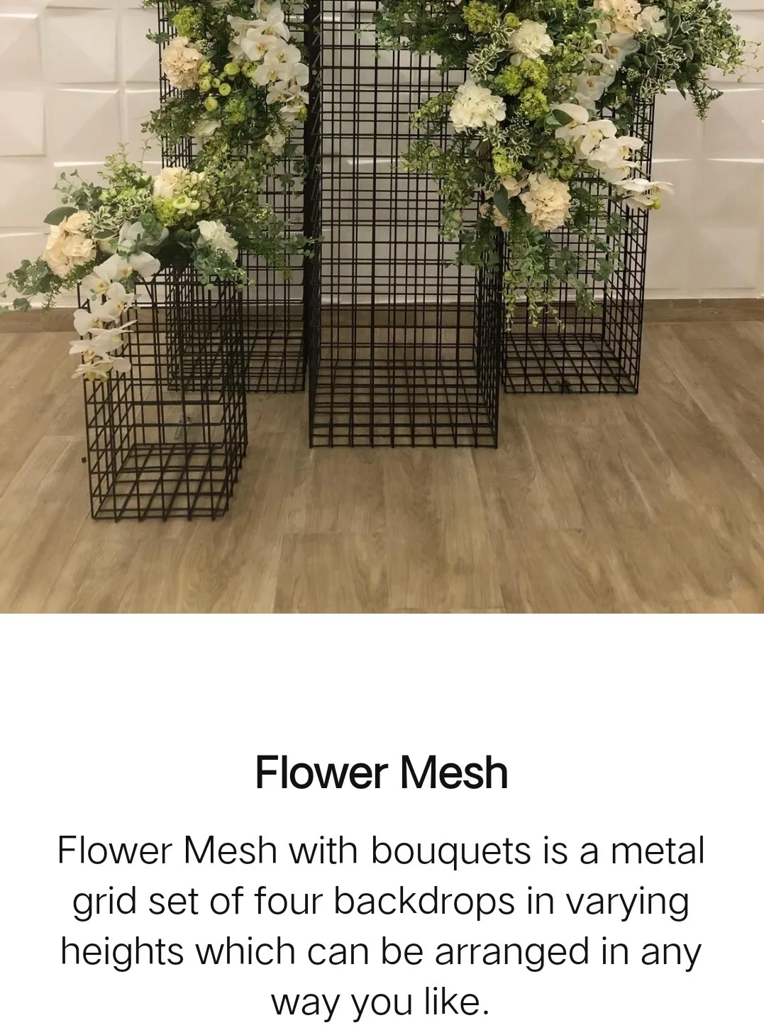 

flower mesh metal grid set of four backdrops in varying heigths
