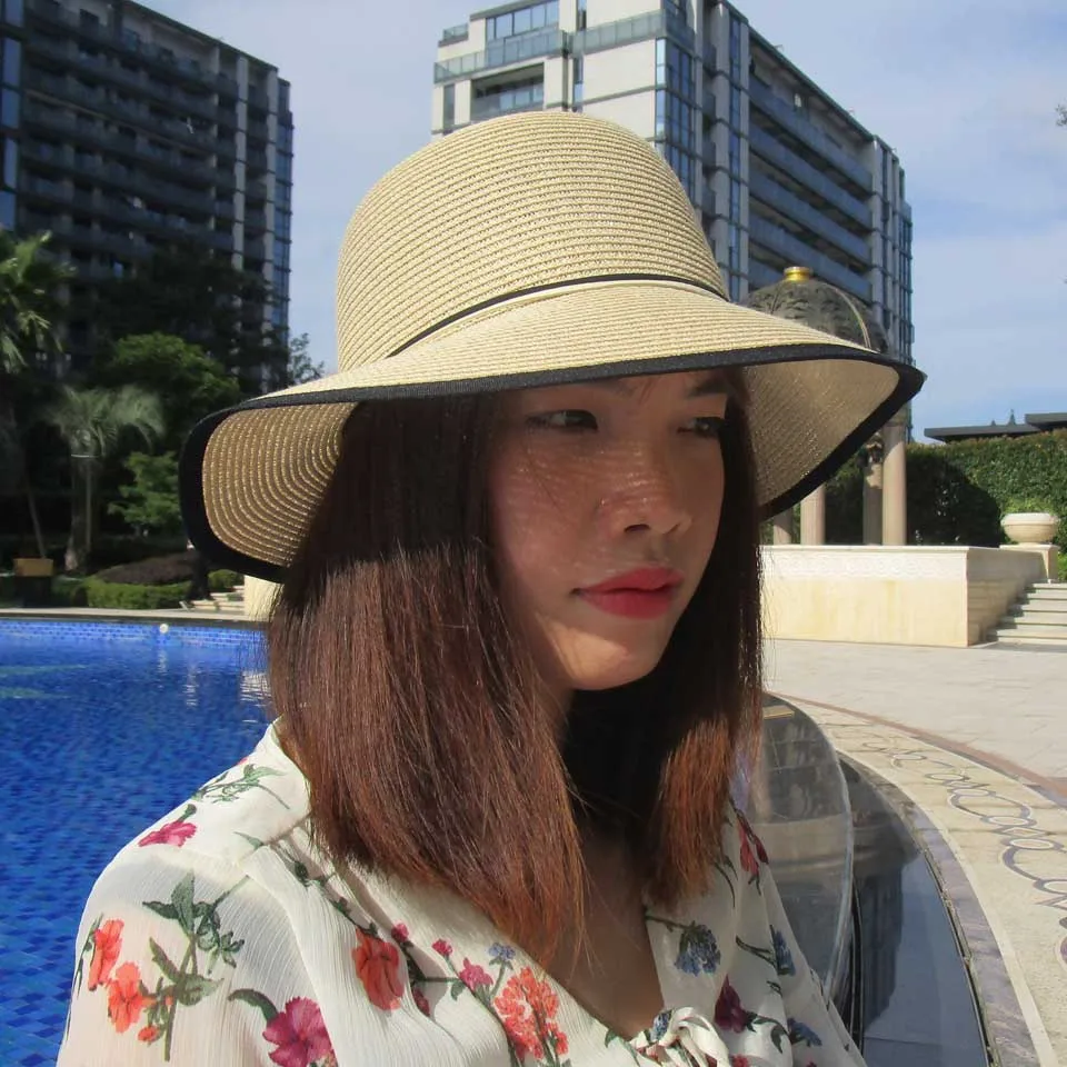 Женская шляпа от солнца с широкими полями Повседневная пляжная Панама черно