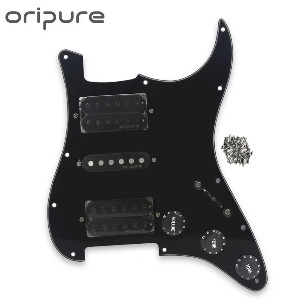 OriPure черная предпроводная электрогитара Pickguard Alnico 5 пикапов потенциометр 500k для Strat HSH 11 отверстий