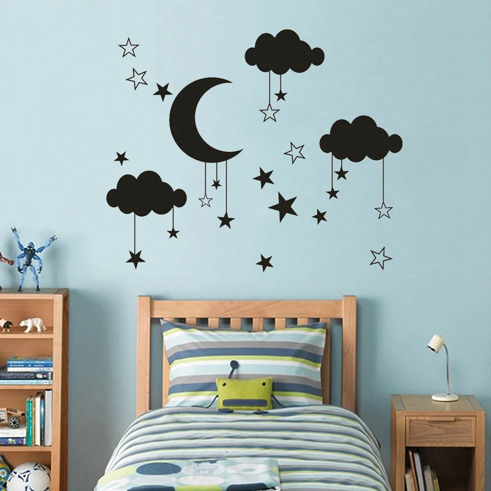Детские Облака Звезды стены Стикеры Виниловый фон с изображением Луны Настенная