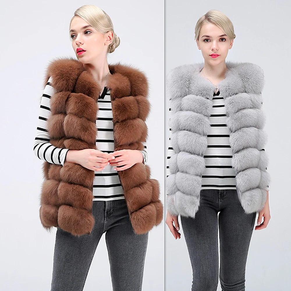 Natural Real Fox Fur Vest Jacket Waistcoat Short Sleeveless  Winter Warm Natural Fur Vest Real Fur Jacket Fox Fur Coats