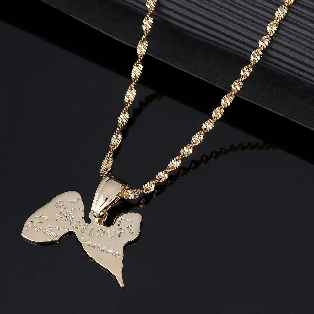 Модные Гваделупа Карта Подвески ожерелье для женщин золотой цвет Франция