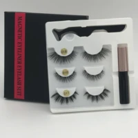 makeup 3 pairs of magnetic eyelashes liquid eyeliner tweezers waterproof long lasting eyelash extension eyelash set