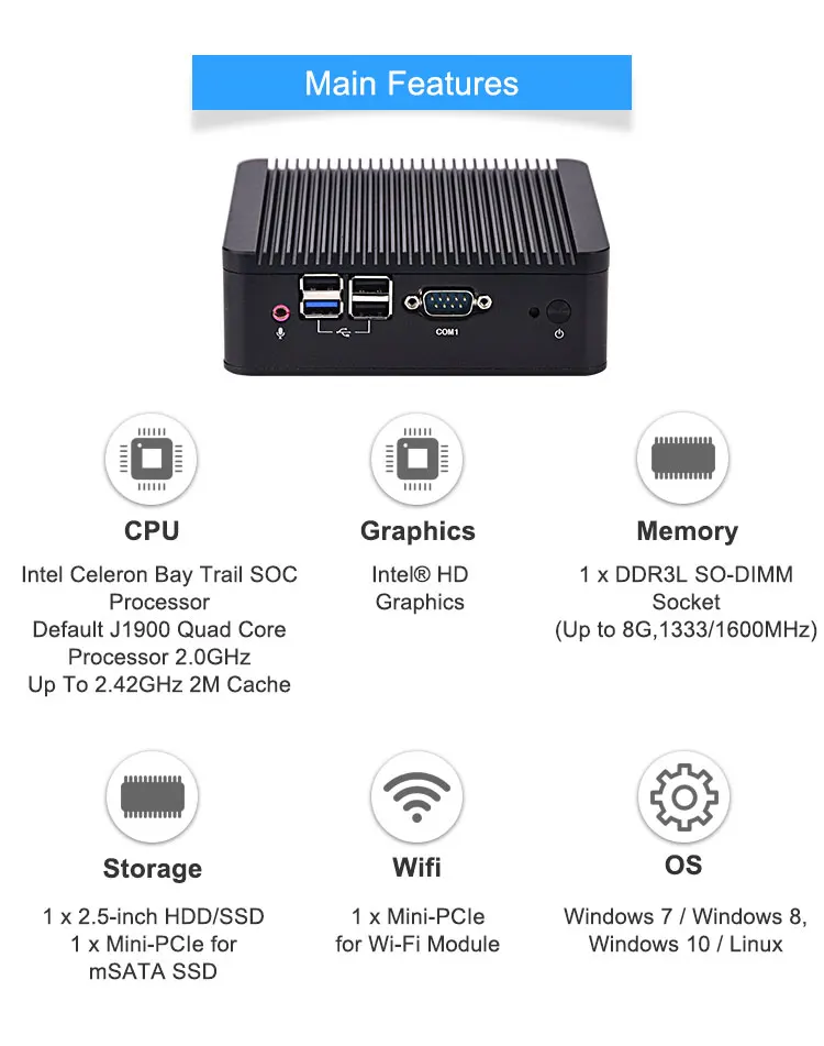 Быстрый 4 RS232 мини ПК J1800 J1900 мини гостиная ПК/HTPC хост/промышленный компьютер Celeron четырехъядерный