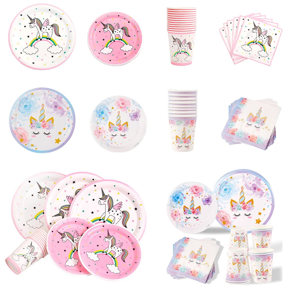 

Unicorn Birthday Party Decor Kids Birthday Unicorn Disposable Tableware Disposable Paper Plate Cups Tablecloth Unicornio