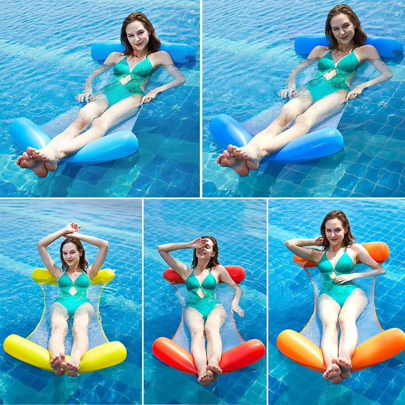 Swimming Pool Water Hammock Recliner Inflatable Mat Floating Bed Chair Foldable Summer Swimming Air Mattress Sleeping Cushion