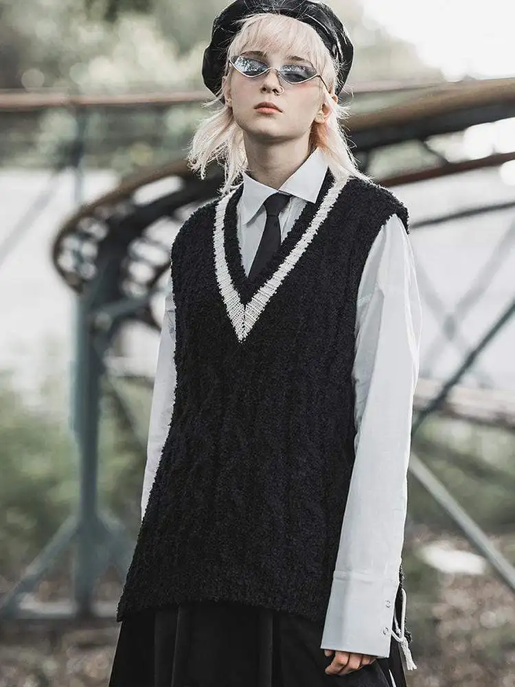 Панк Rave женский гранж на шнуровке v-образным вырезом свитер жилеты PM-154 | Женская