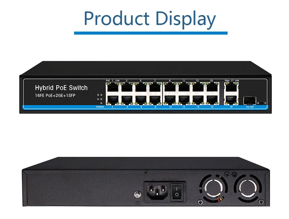 16 портов PoE коммутатор для ip-камеры с 2 портами 1000 м uplink 1 порт SFP PoE Ethernet коммутатор PoE 48 в коммутатор